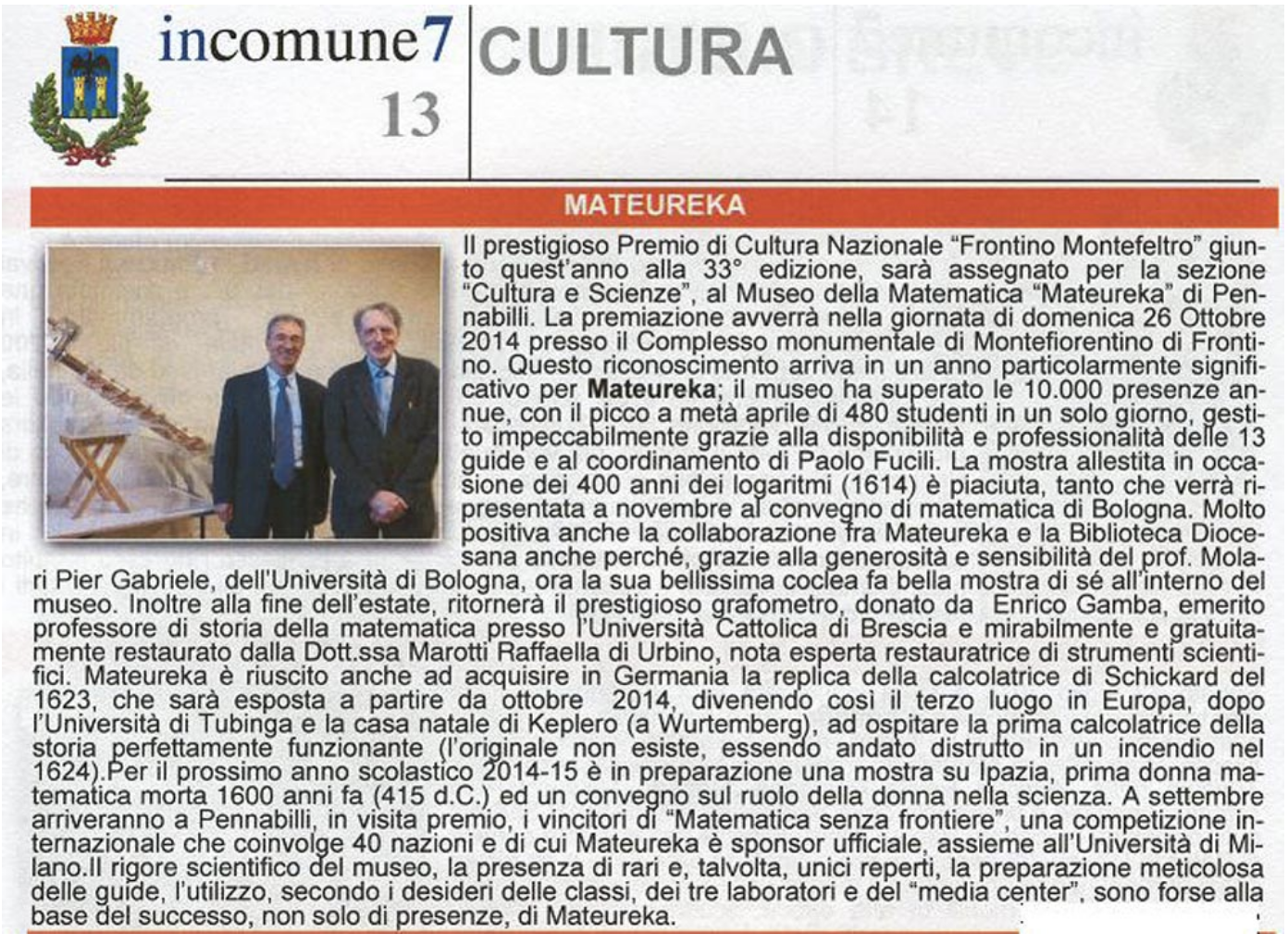Article Corriere Rimini dedicated to Mateureka